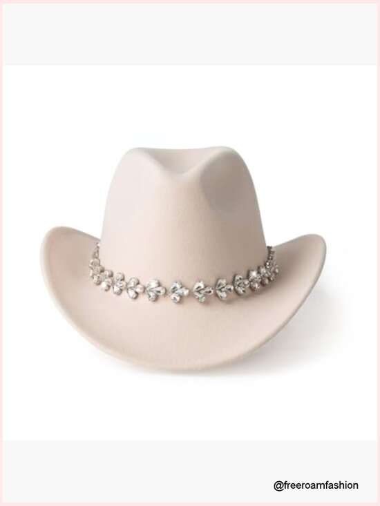 Glitter Rhinestone Cowboy Hat Wide Brim Felt Western Cowgirl  display picture 2